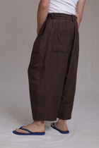 ALBI Iki Pants, oversized pleated linen trousers with hand-stitched flap pockets