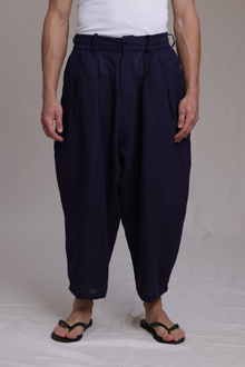 ALBI Iki Pants, oversized pleated linen trousers with hand-stitched flap pockets