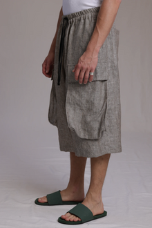 ALBI Yu Pants, oversized cotton cargo shorts with large utility pockets