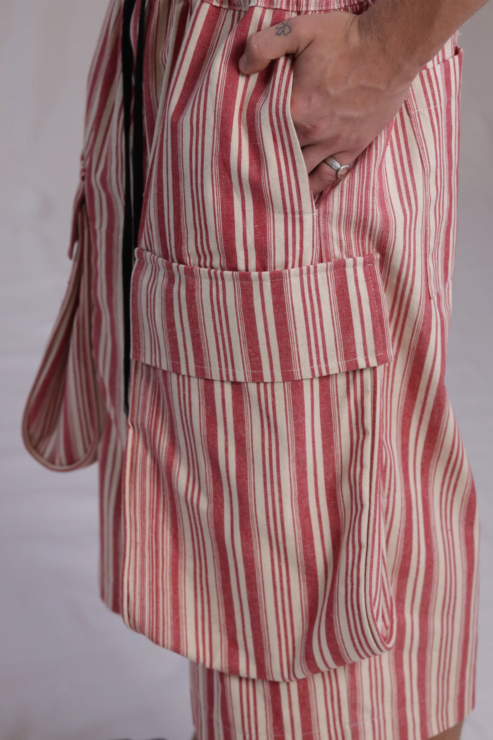 ALBI Yu Pants, oversized cotton cargo shorts with large utility pockets