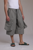 ALBI Yu Pants, oversized cotton cargo shorts with large utility pockets