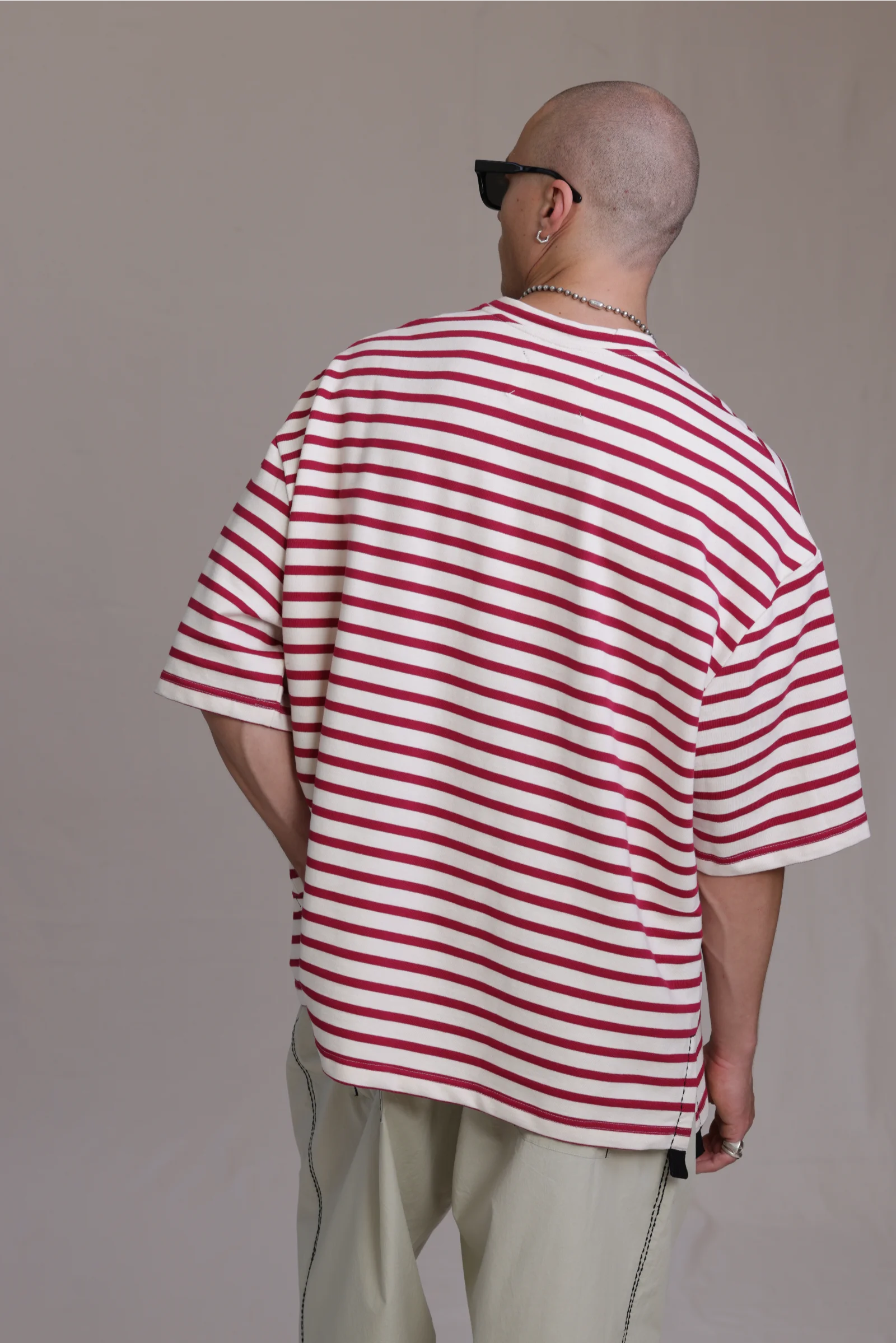 ALBI Sabi Shirt, an oversized short sleeve striped French terry tee