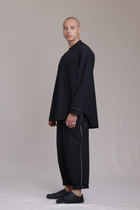 ALBI Zen Shirt, an oversized cotton poplin band collar shirt with hand-stitched detailing