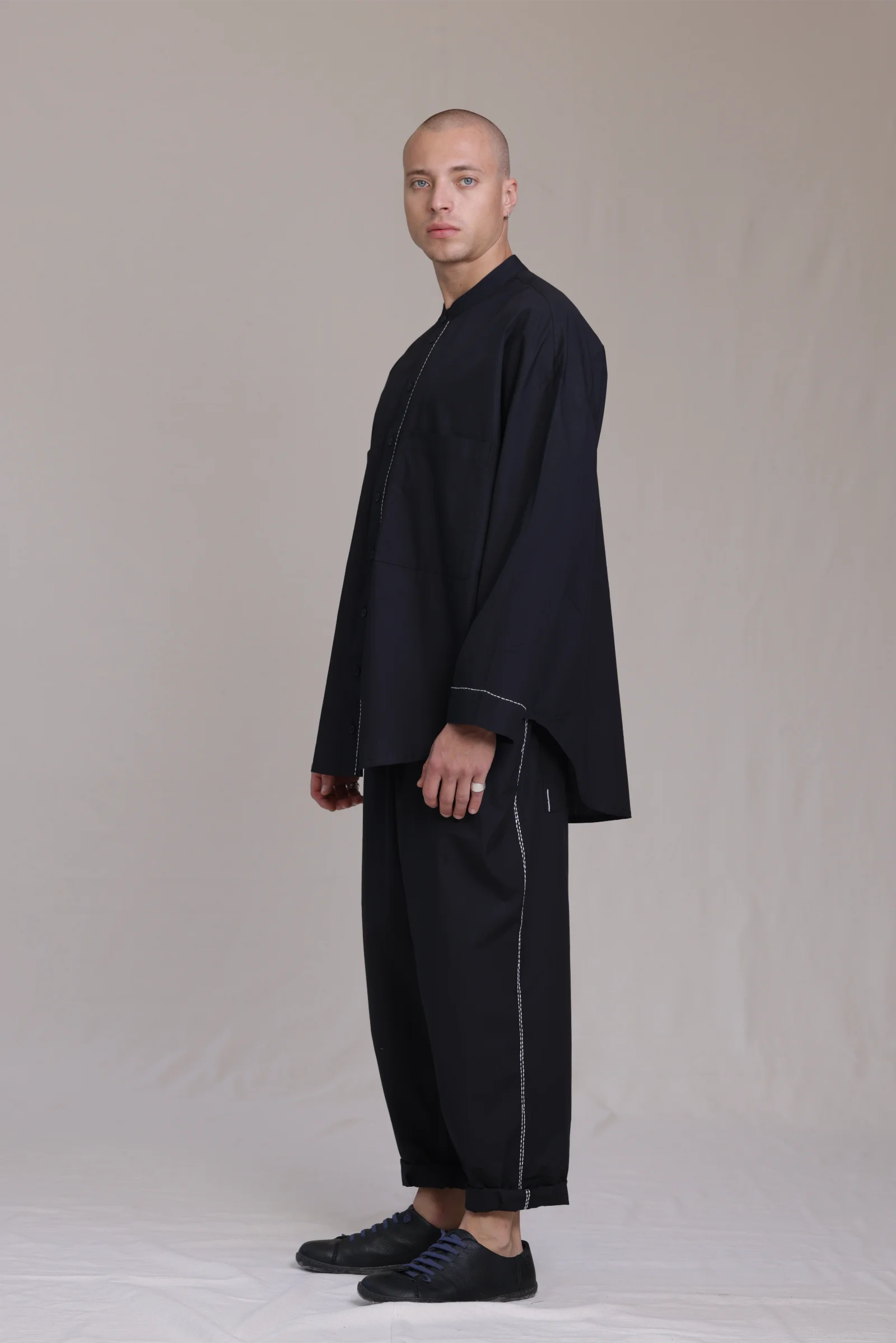 ALBI Ela Pants, oversized cotton poplin drawstring trousers with hand-stitched detailing