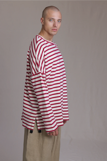 ALBI Kanso Shirt, an oversized long sleeve striped French terry tee