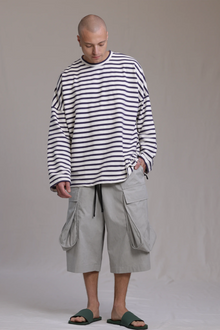 ALBI Kanso Shirt, an oversized long sleeve striped French terry tee