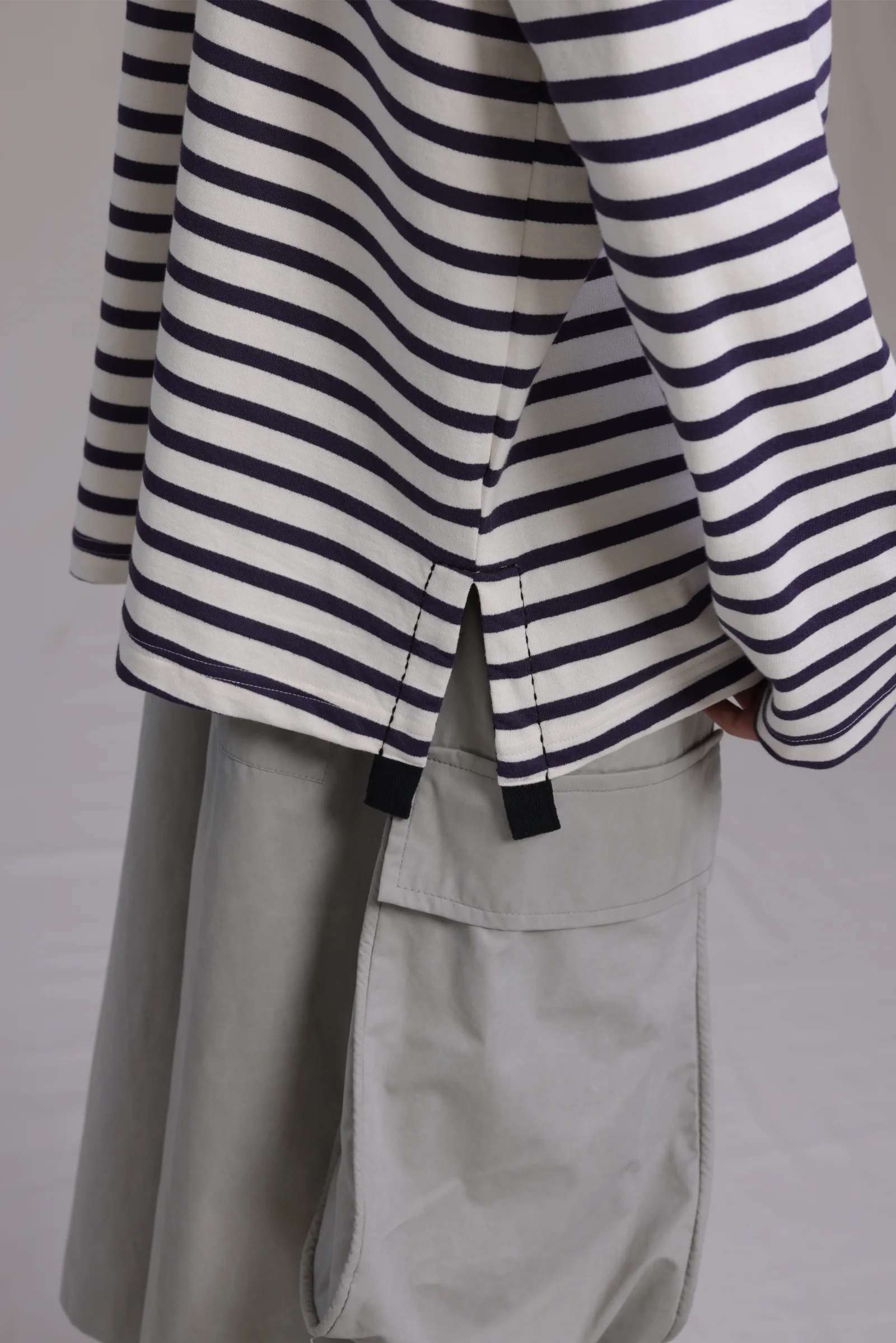 ALBI Kanso Shirt, an oversized long sleeve striped French terry tee