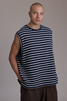 ALBI Fudo Shirt, an oversized sleeveless striped French terry tee