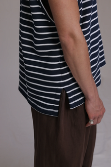 ALBI Fudo Shirt, an oversized sleeveless striped French terry tee