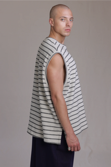 ALBI Fudo Shirt, an oversized sleeveless striped French terry tee