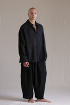 ALBI Iki Pants, oversized pleated linen trousers with hand-stitched flap pockets